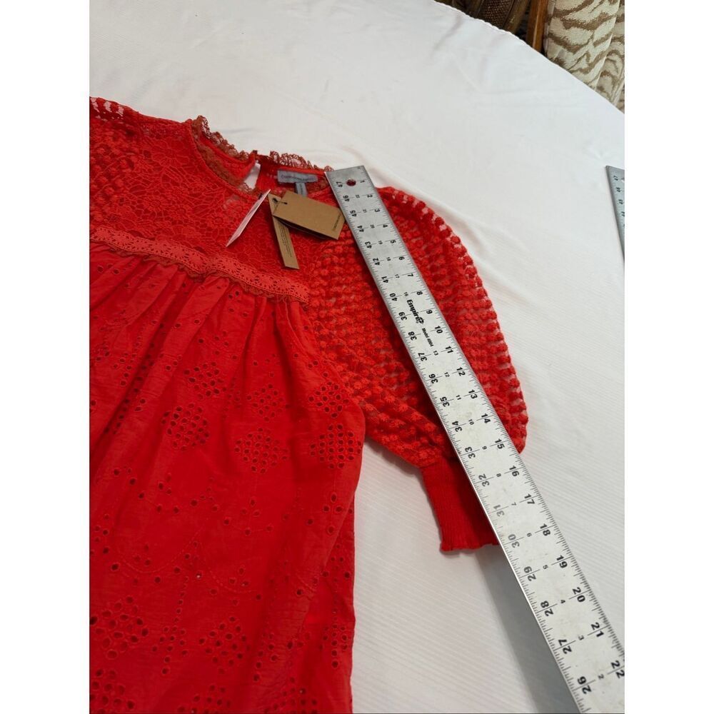 NWT Anthropologie Conditions Apply Red Rouge Eyelet Embroidered Top Size XXS New - Picture 5 of 9